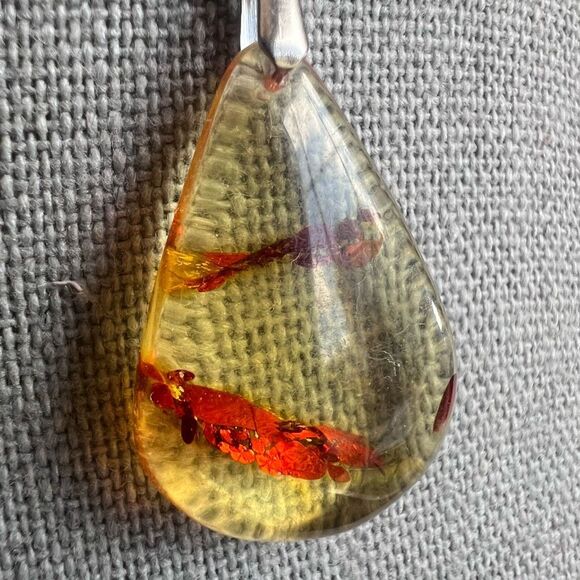 Genuine Amber Tear Drop Pendant Necklace 925 Silver (#3) - Picture 2 of 13